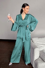 Boho Pajamas, Pajamas Sets for Women, PJ Satin Clementine in Blue and Green