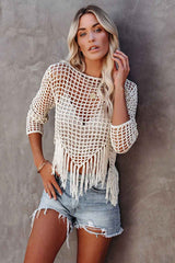 Boho Crop Top, Beach Cover Up, Fringe in Fringe  in Beige