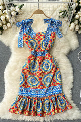 Vintage Dress, Boho Midi Dress, Retro Dress, Blue Coco