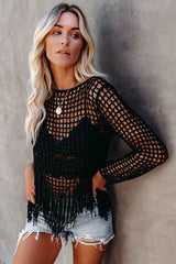 Boho Crop Top, Beach Cover Up, Fringe in Fringe  in Black