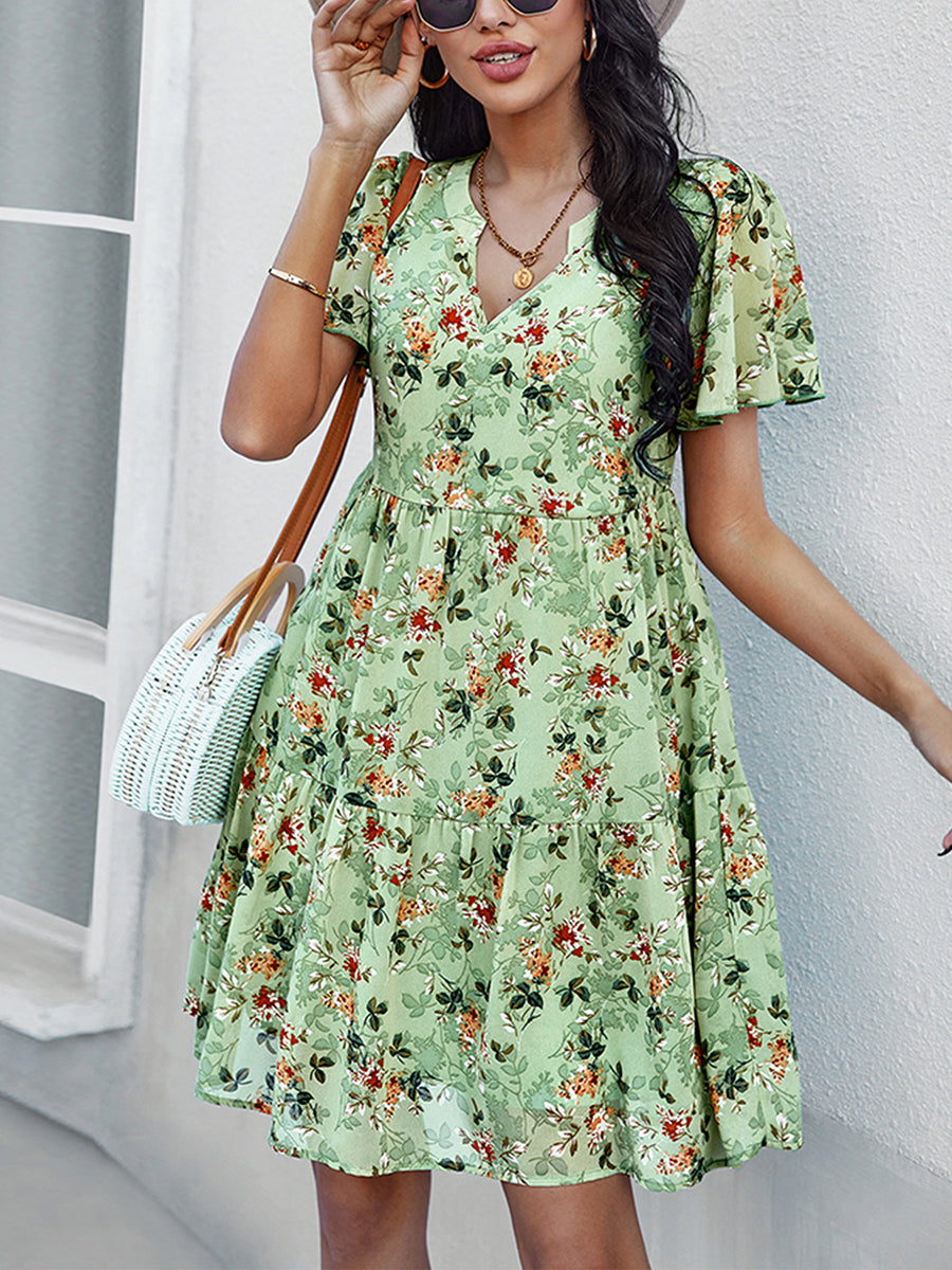 Women's Dresses Temperament Fashion Print V Neck Mini Dress