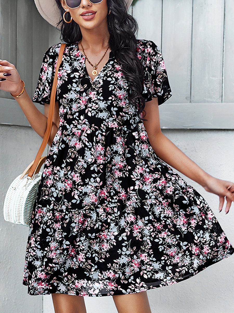 Women's Dresses Temperament Fashion Print V Neck Mini Dress