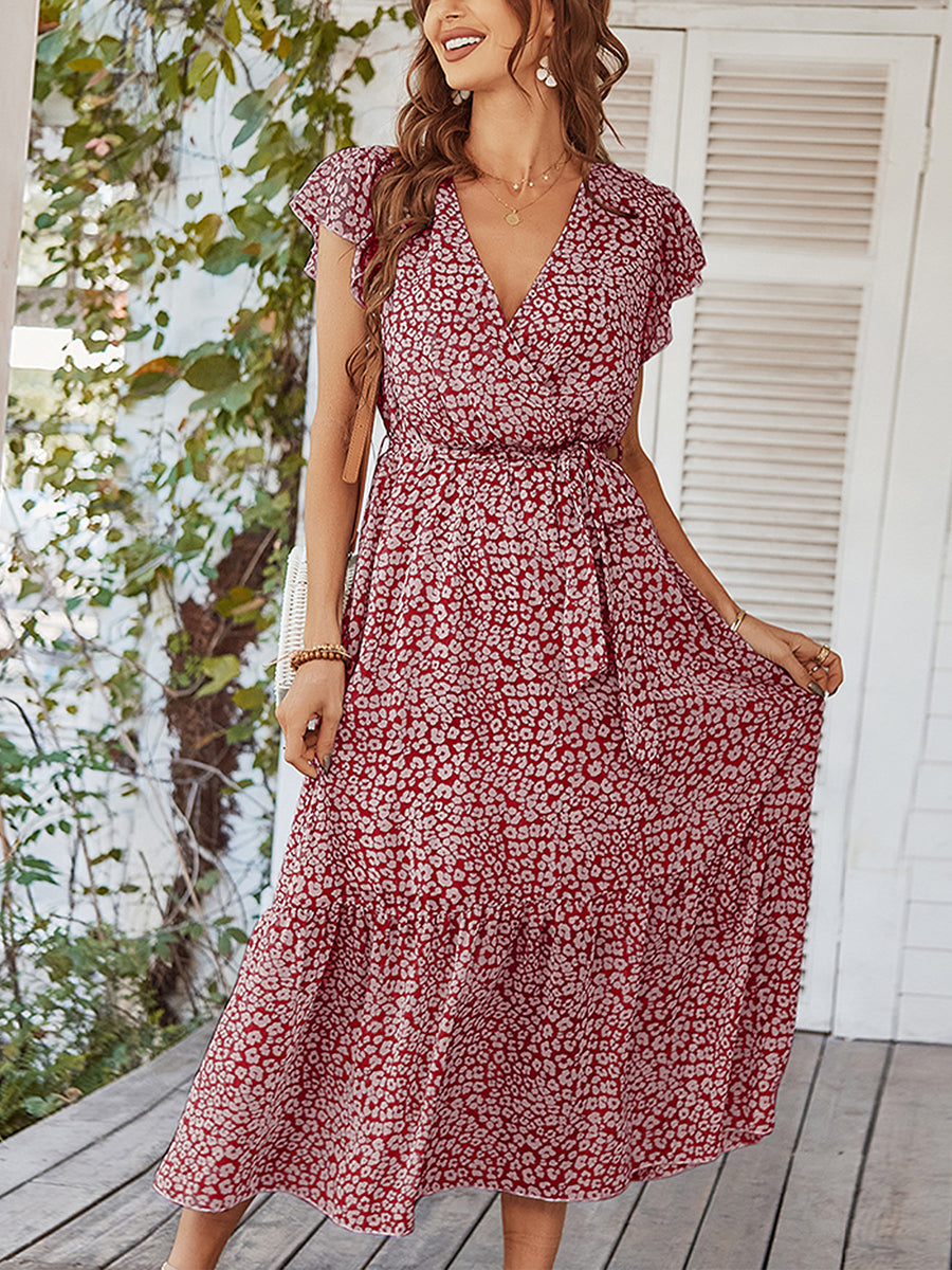 Women's Dresses Sexy Floral Tie Waist Casual Midi Dress