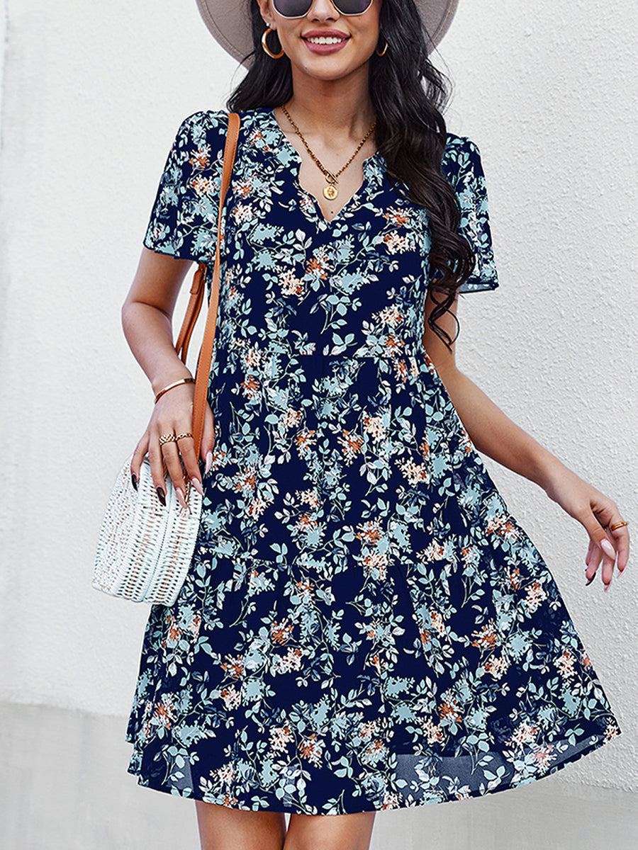 Women's Dresses Temperament Fashion Print V Neck Mini Dress