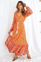 Boho Maxi Dress, Gown, Vacation in Saffron Orange