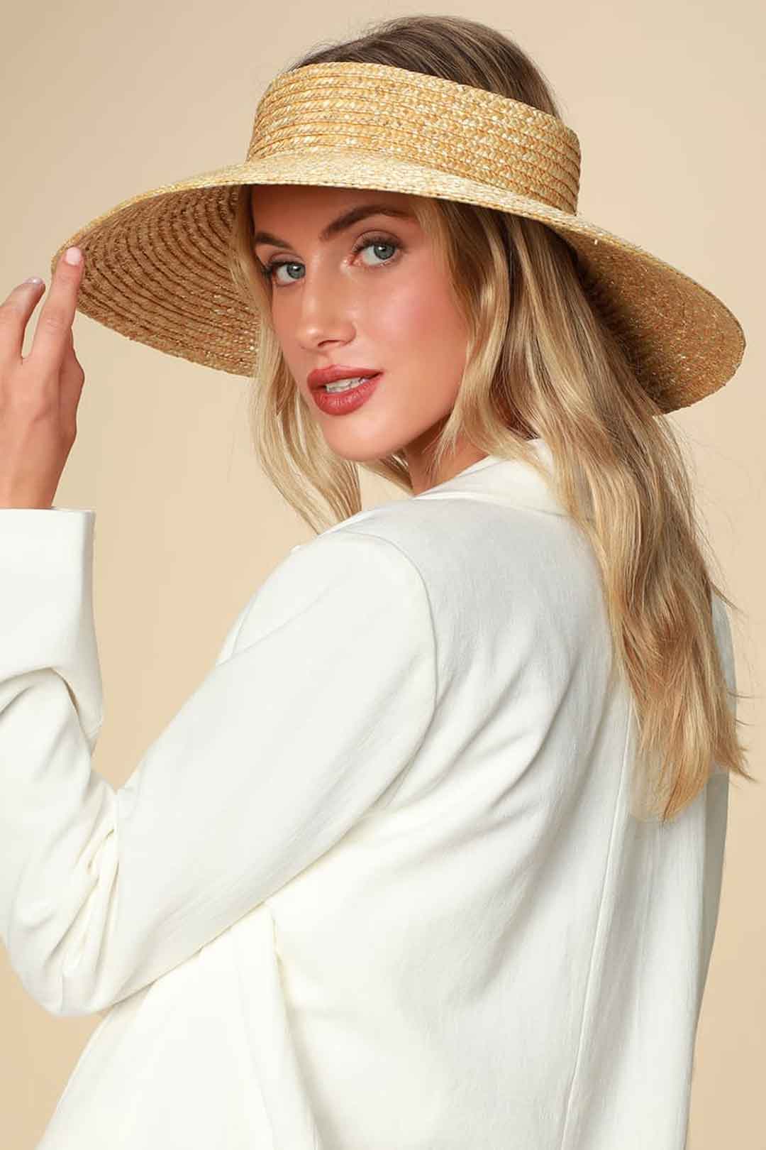 Boho Hat, Sun Hat, Beach Hat, Wide Brim Straw Hat 10 cm, Shade Visor Beige