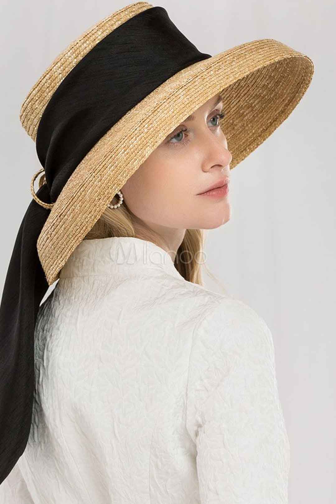 Boho Hat, Sun Hat, Beach Hat, Wide Brim Straw Hat 10 cm, Shade Visor Beige