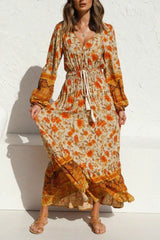Boho Maxi Dress, Gown, Floral  and Sand in Orange