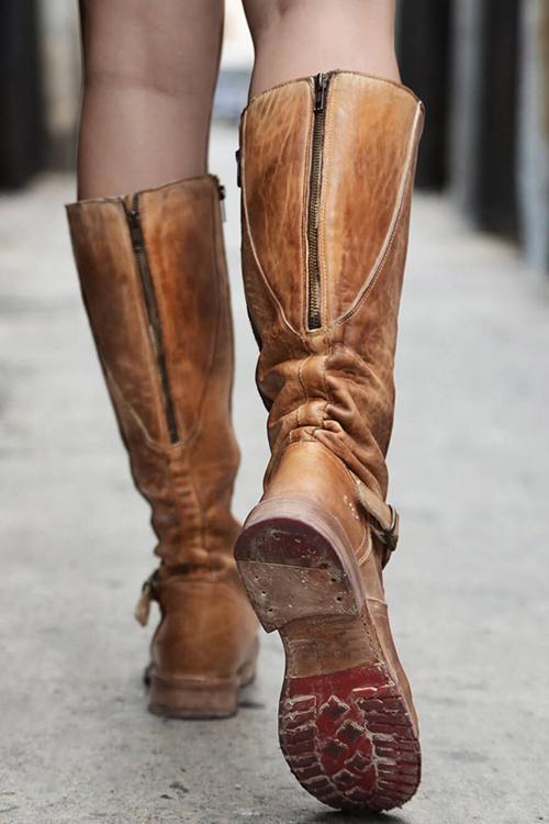 Zipper Low Heel High Heel Boots