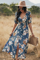 Boho Midi Dress, Sundress, Canna in Blue