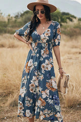 Boho Midi Dress, Sundress, Canna in Blue