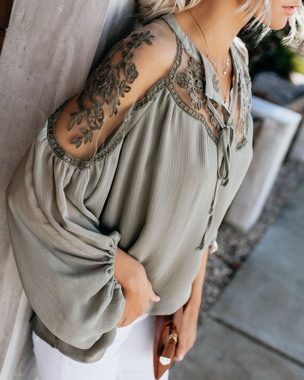 Round Neck Long Sleeve Loose Strap Blouse Tops