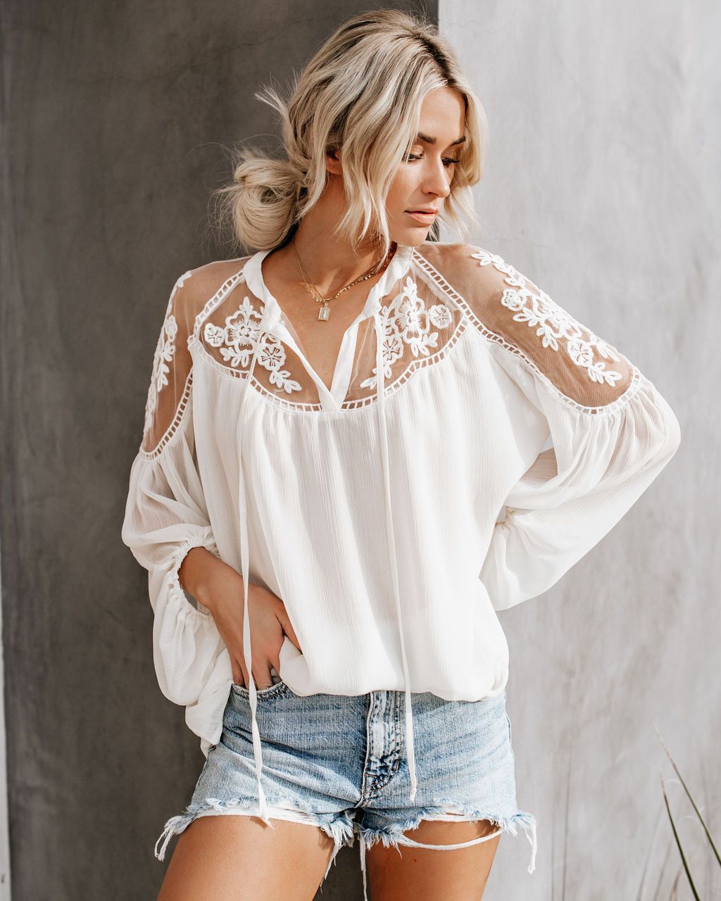 Round Neck Long Sleeve Loose Strap Blouse Tops