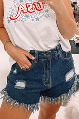 Ripper Tassels Raw Edge Denim Shorts
