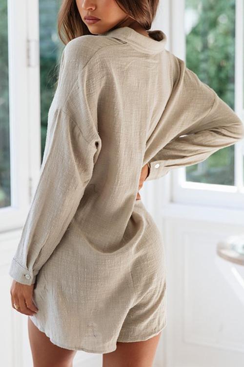 Button Long Sleeve Romper