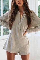 Button Long Sleeve Romper