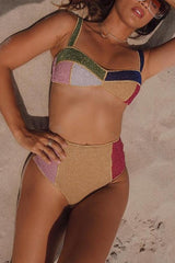 Glitter Color Block Bikini Set