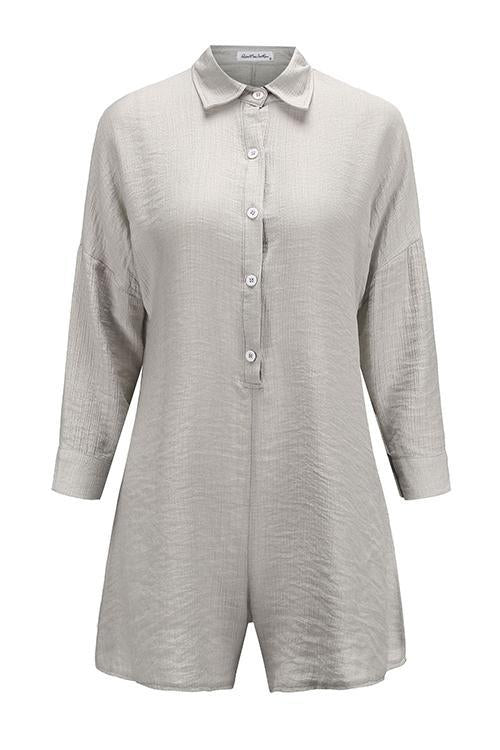 Button Long Sleeve Romper