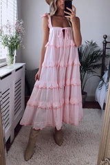 Tiered Bow Tie Slip Maxi Dress