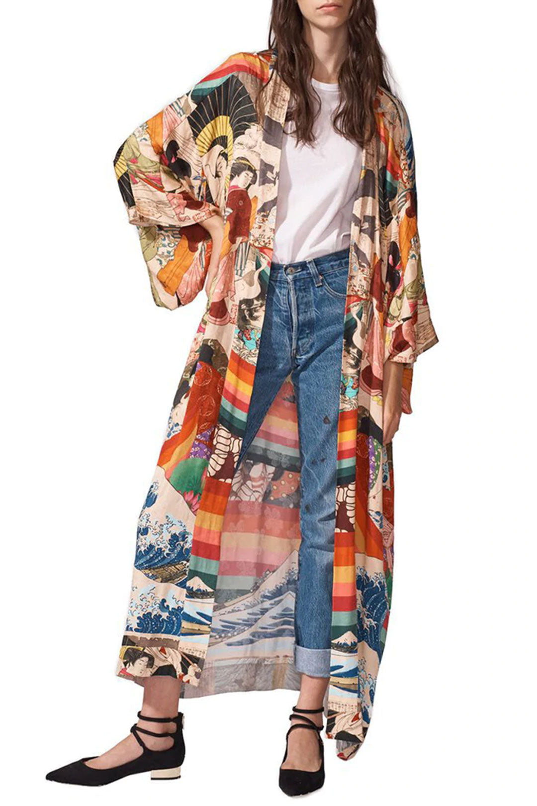 Boho Robe, Kimono Robe,  Beach Cover up, Red Harajku