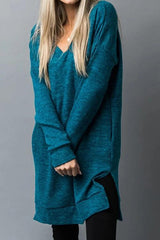 Pockets Slit V Neck Hoodie Dress