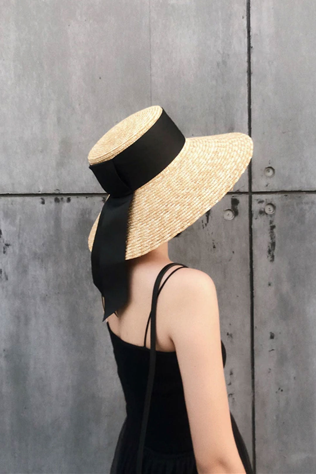 Boho Hat, Sun Hat, Beach Hat, Wide Brim Straw Hat, Vintage Big Black Ribbon