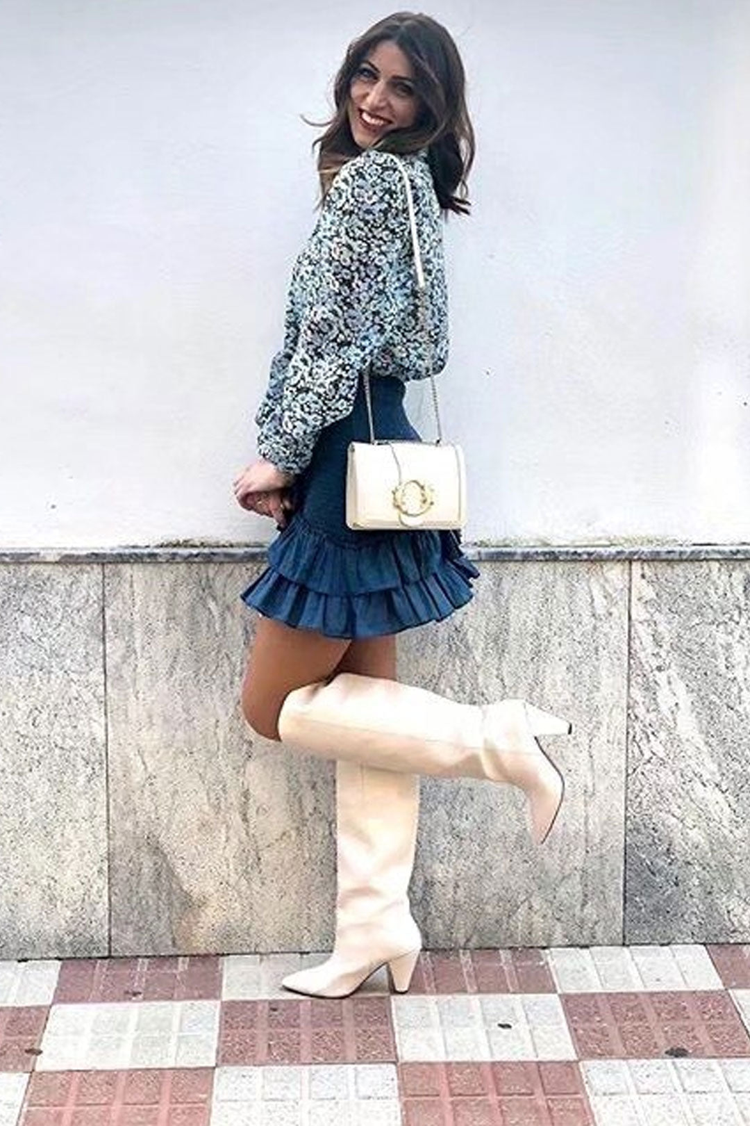 Boho Two Piece Set, Smocked Top and Mini Skirt, Blue Aegean Lorelei