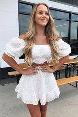 Boho Two Piece Set, Crop Top and Skirt, Wild Floral White Lace
