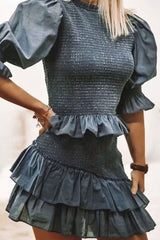Boho Two Piece Set, Smocked Top and Mini Skirt, Blue Aegean Lorelei