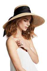 Boho Hat, Sun Hat, Beach Hat, Wide Brim Straw Hat, Vintage Big Black Ribbon