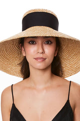 Boho Hat, Sun Hat, Beach Hat, Wide Brim Straw Hat, Big Black Ribbon