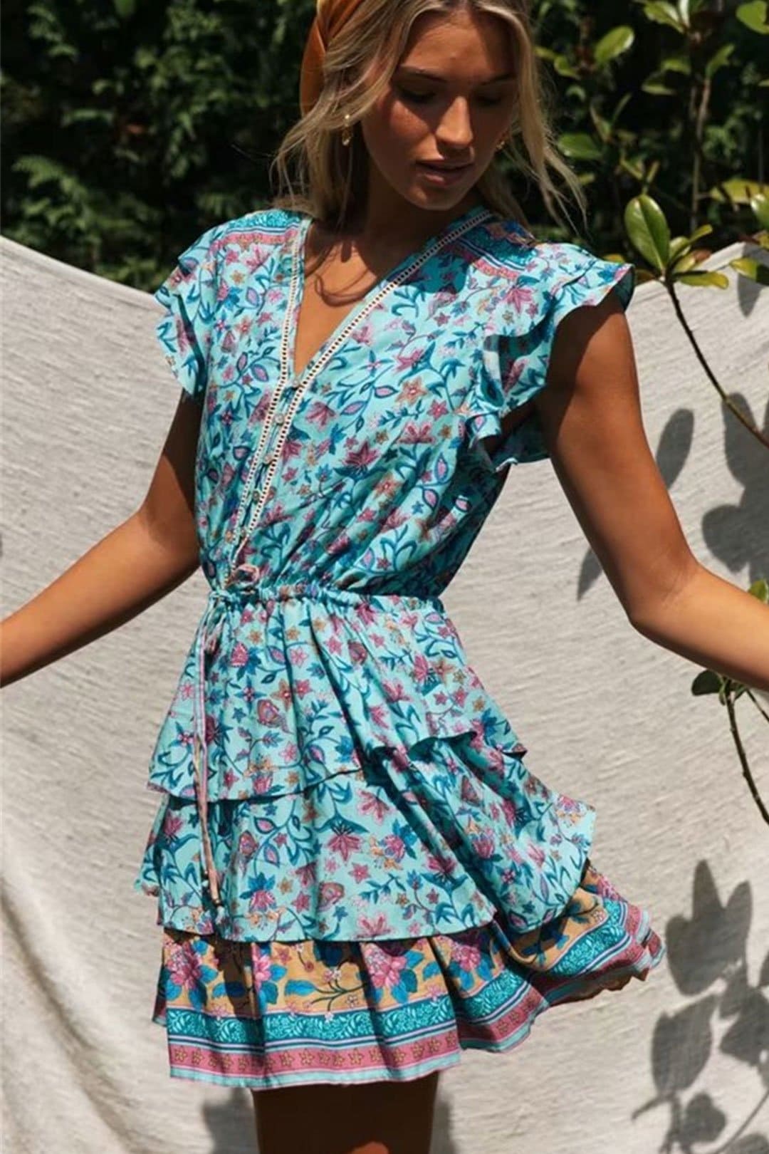 Boho Mini Dress Sundress, Raffle, Wild Floral Fresco in Blue