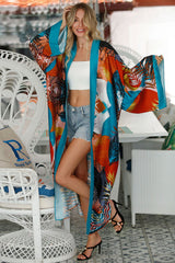 Boho Robe, Kimono Robe, Silk robe, Beach Cover up, Blue Mira
