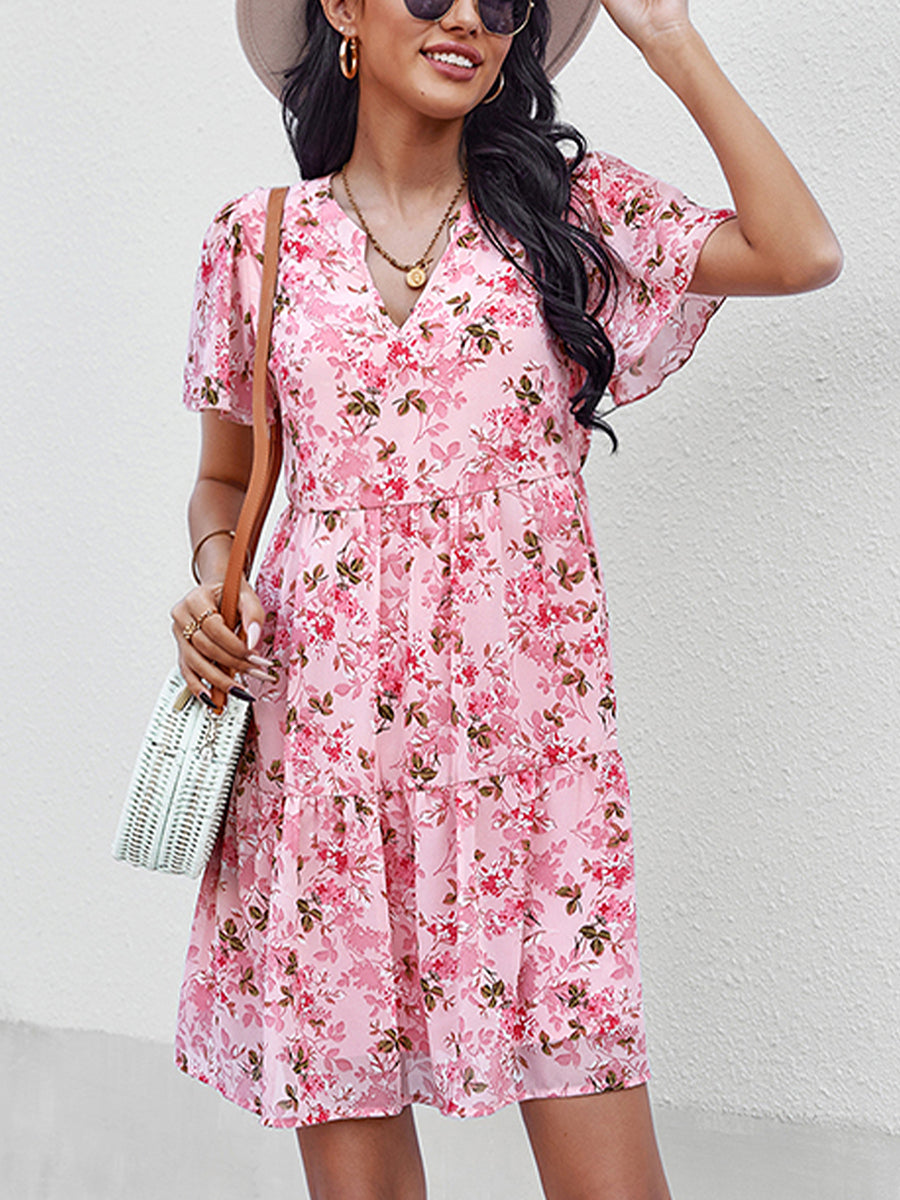 Women's Dresses Temperament Fashion Print V Neck Mini Dress