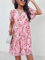Women's Dresses Temperament Fashion Print V Neck Mini Dress