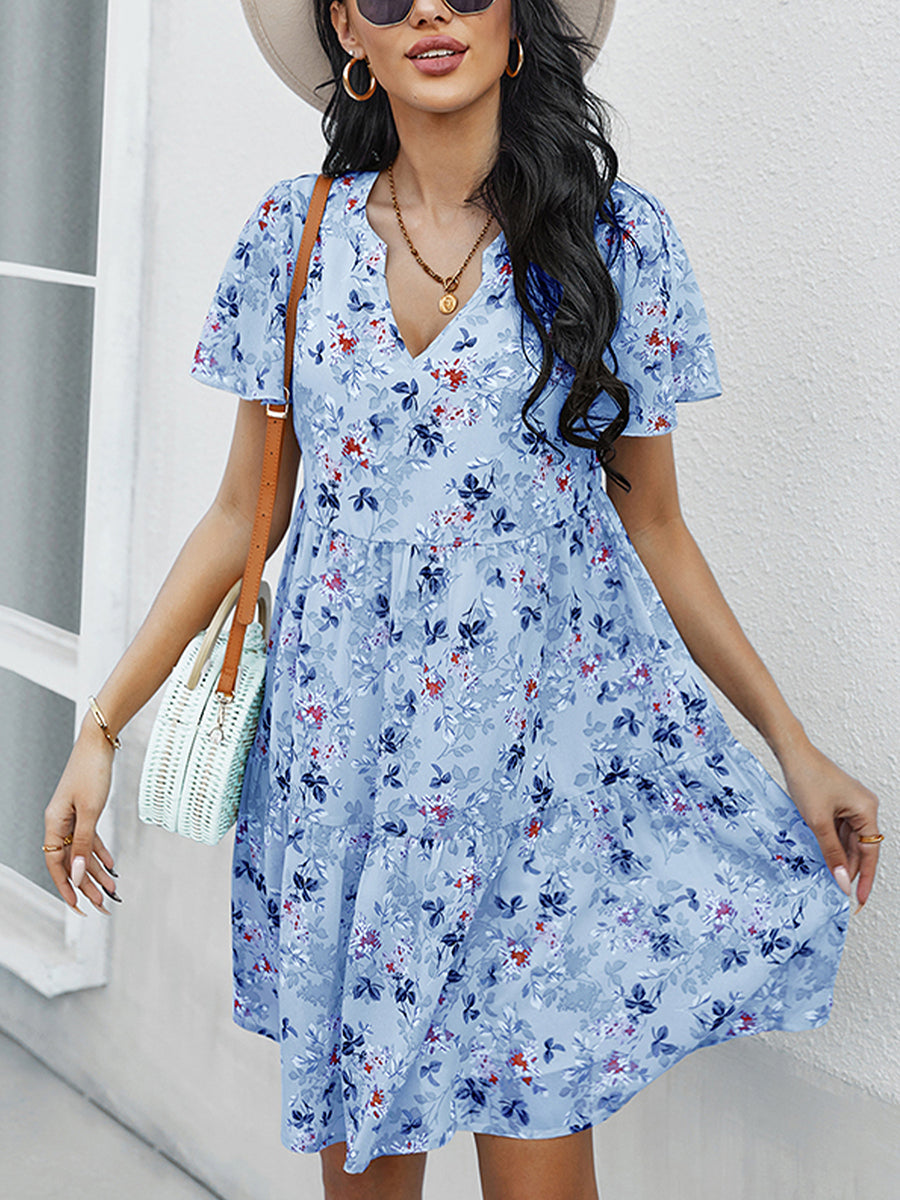 Women's Dresses Temperament Fashion Print V Neck Mini Dress