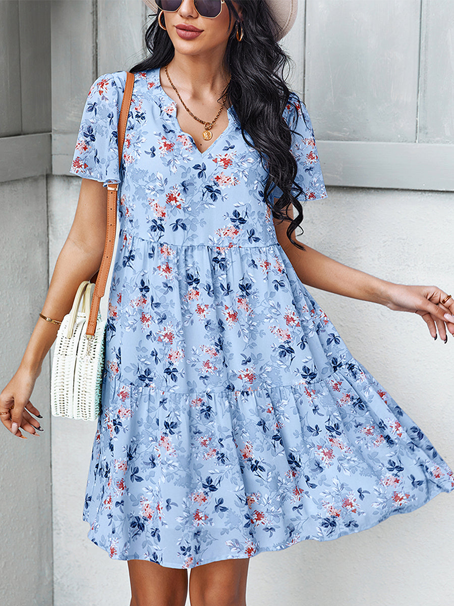 Women's Dresses Temperament Fashion Print V Neck Mini Dress
