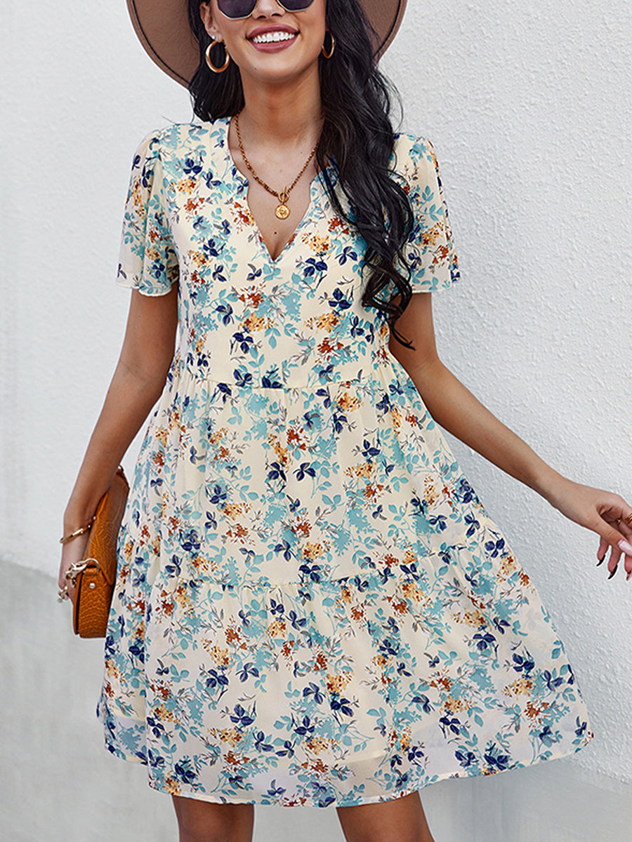 Women's Dresses Temperament Fashion Print V Neck Mini Dress