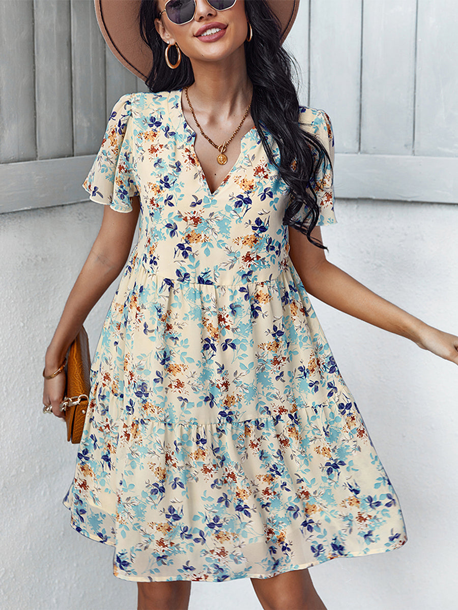 Women's Dresses Temperament Fashion Print V Neck Mini Dress