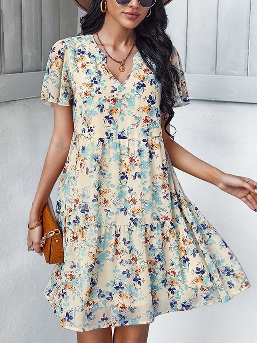 Women's Dresses Temperament Fashion Print V Neck Mini Dress