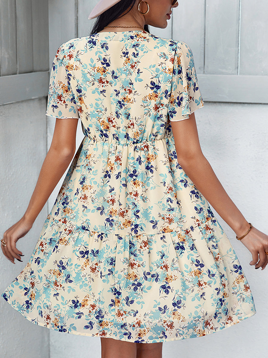 Women's Dresses Temperament Fashion Print V Neck Mini Dress