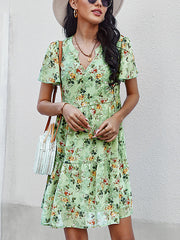 Women's Dresses Temperament Fashion Print V Neck Mini Dress