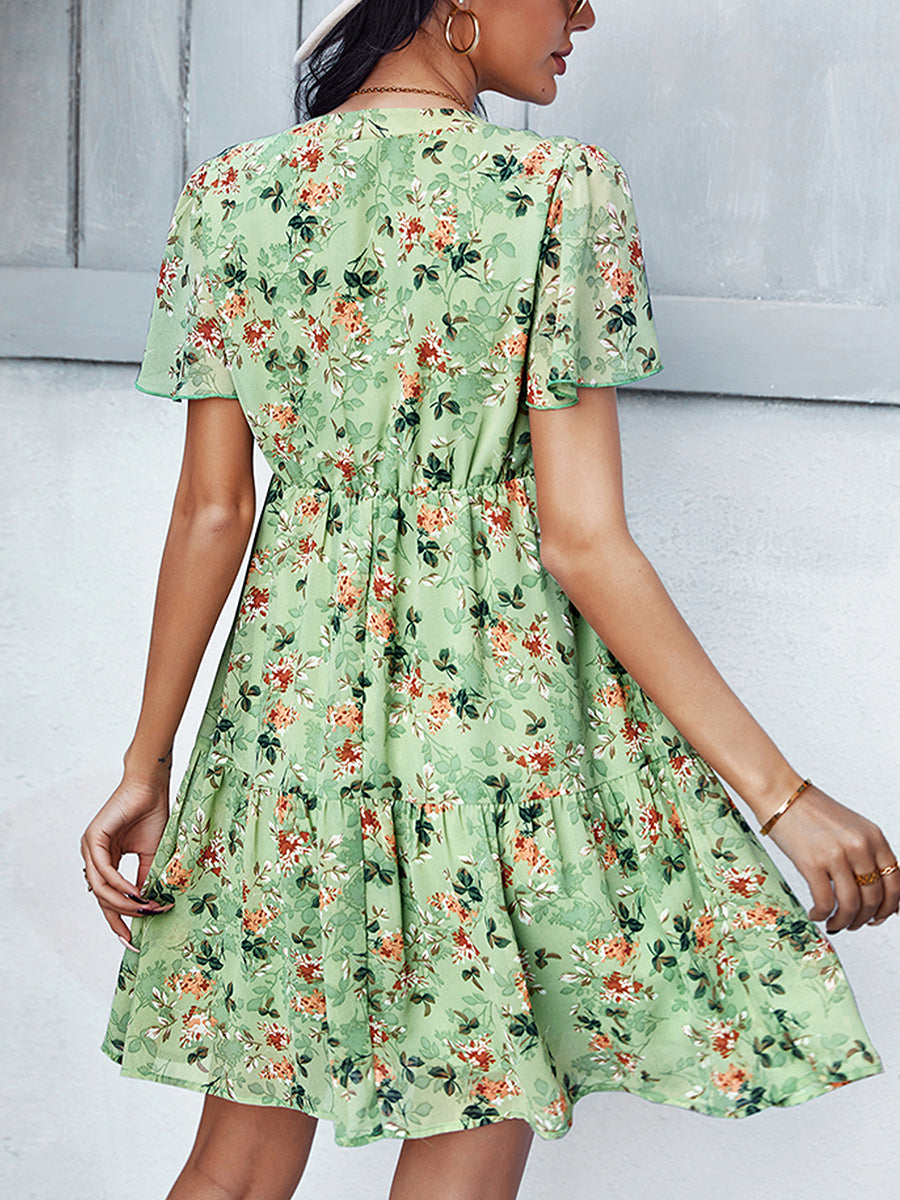 Women's Dresses Temperament Fashion Print V Neck Mini Dress