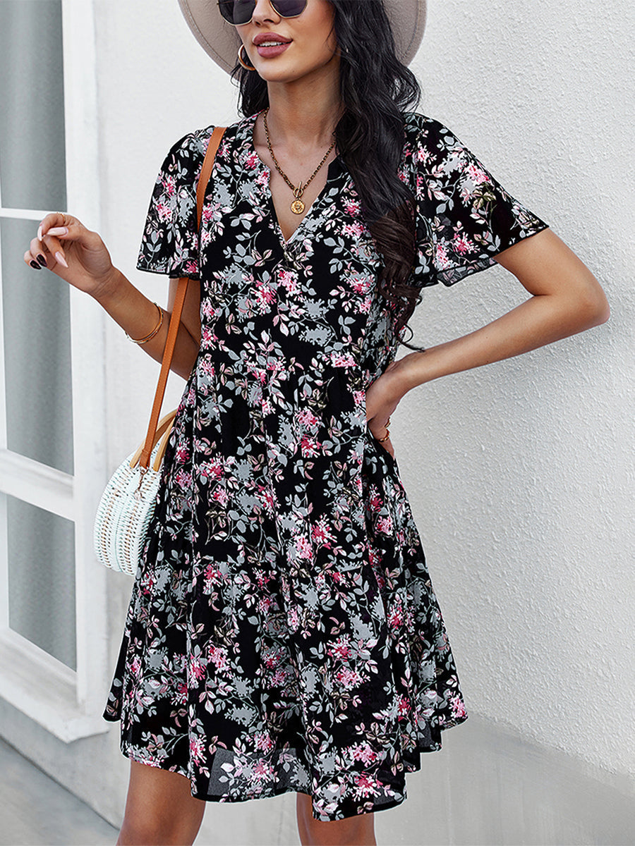 Women's Dresses Temperament Fashion Print V Neck Mini Dress