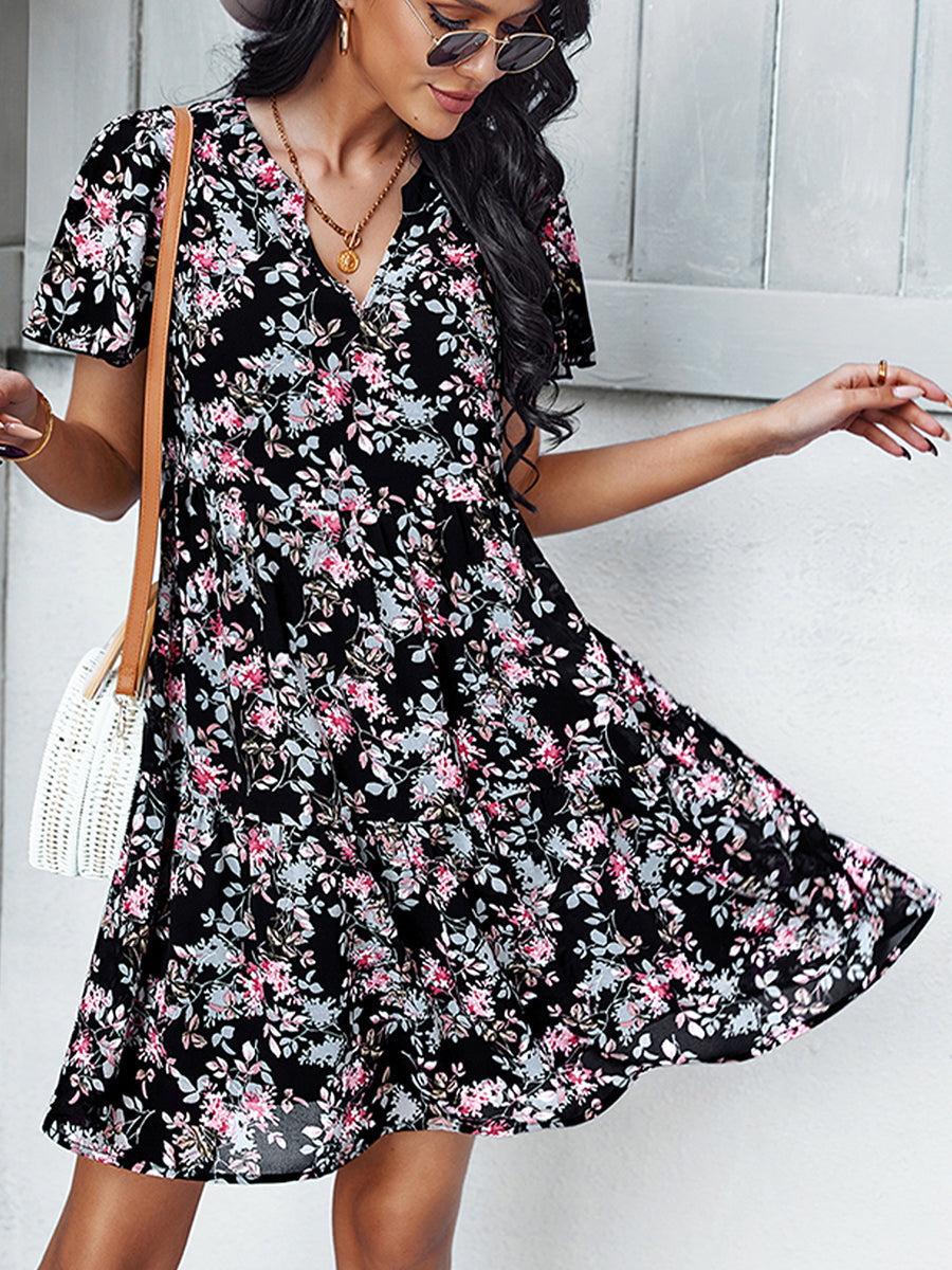Women's Dresses Temperament Fashion Print V Neck Mini Dress