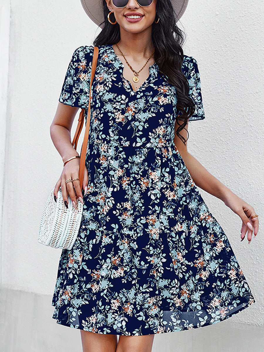 Women's Dresses Temperament Fashion Print V Neck Mini Dress