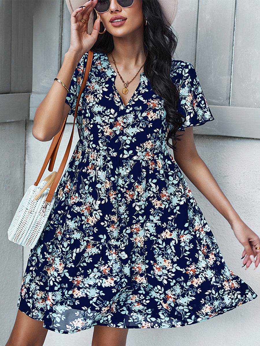 Women's Dresses Temperament Fashion Print V Neck Mini Dress