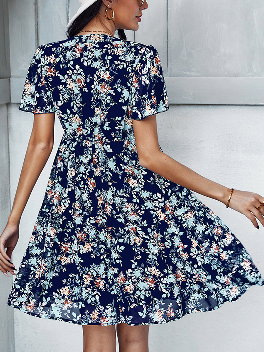 Women's Dresses Temperament Fashion Print V Neck Mini Dress