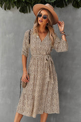 Boho Midi Dress, Autumn Dress, Olive Tiger in Beige