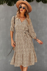 Boho Midi Dress, Autumn Dress, Olive Tiger in Beige